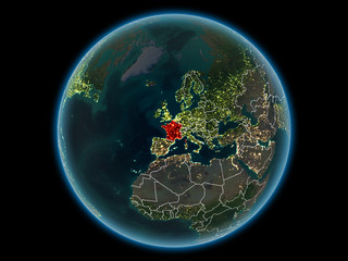 France on planet Earth from space at night