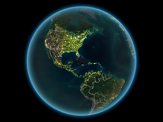 Cuba on planet Earth from space at night