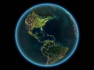Haiti on planet Earth from space at night
