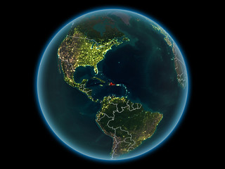 Dominican Republic on planet Earth from space at night