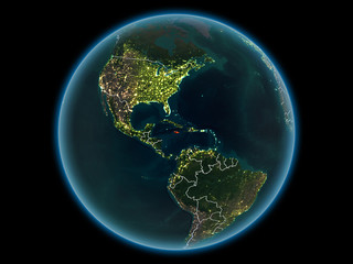 Jamaica on planet Earth from space at night