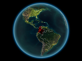 Colombia on planet Earth from space at night