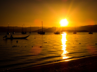 Fototapeta na wymiar Sunset in Santo Antonio de Lisboa, fishermen village in Florianopolis - Brazil