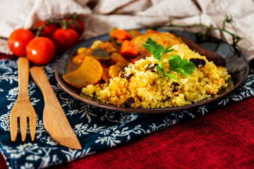 beef tajine with vegetables and Semolina
