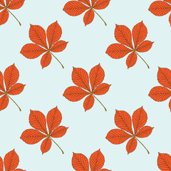 Obraz premium Seamless vector pattern with autumn leaves. Chestnut leaf.