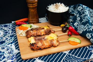 Traditional Japanese skewer Yakitori ready to eat