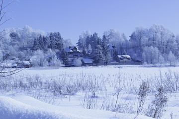 Winter landscape of the Russian province.