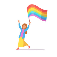 Woman with the rainbow flag. Vector. Cartoon. Isolated art