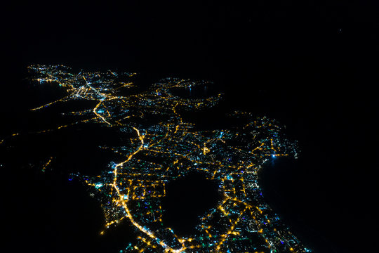 Buzios city at night from sky