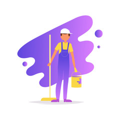 Cleaner Vector. Cartoon. Isolated art Flat Man