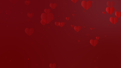 abstract christmas gradient red gradient background with bokeh glitter and red hearts shape flowing, happy holiday for woman, wedding, celebration with sweet and romantic moment