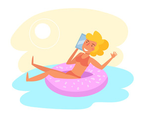 Work during the holidays, freelancing Vector. Cartoon. Isolated art on white background.