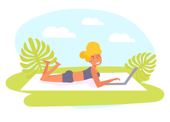 Work during the holidays, freelancing Vector. Cartoon. Isolated art on white background.