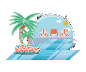 vacations place with pool scene vector illustration design