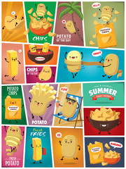 Vintage Summer poster with potato potato & chips character.