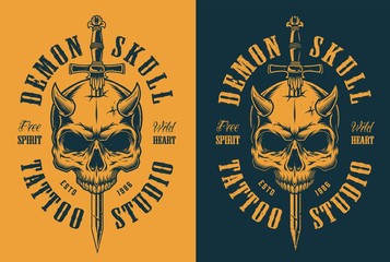 skull with horn and sword