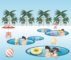 Fototapeta premium group of people in the pool vector illustration design