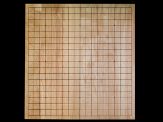 top view of wood board,Go game(Weiqi,Baduk),Traditional asian strategy board game isolated on black background