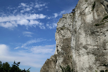 limestone rock against the sky, Jura Krakowsko-Częstochowska - a unique attraction in Poland and Europe