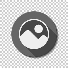Simple picture icon. flat icon, long shadow, circle, transparent