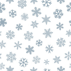 Fototapeta na wymiar Christmas seamless pattern of snowflakes, light blue on white background