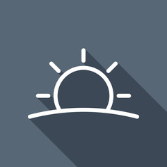Fototapeta premium Sunrise icon. Linear, thin outline. White flat icon with long sh
