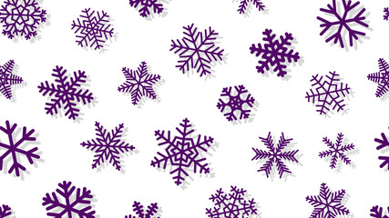 Christmas background of snowflakes of different shapes and sizes with shadows. Blue on white