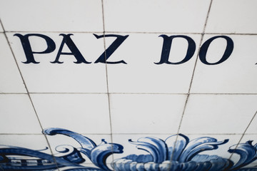 Close-up of azulejos, portuguese traditional blue and white tiles.