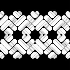 Seamless abstract geometric pattern. Mosaic texture. Hearts. Brushwork. Hand hatching. Scribble texture. Textile rapport.