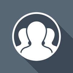 Team in circle, few person. White flat icon with long shadow on