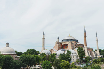 Fototapeta premium Mosque, Cathedral and Museum Hagia Sophia in the historical center of Istanbul. 