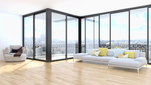 modern bright interiors apartment Living room 3D rendering illustration