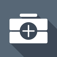 Obraz premium first-aid kit, simple icon. White flat icon with long shadow on