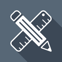 simple symbol of ruler and pencil, criss-cross. White flat icon