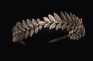 golden laurel wreath, headband isolated on black