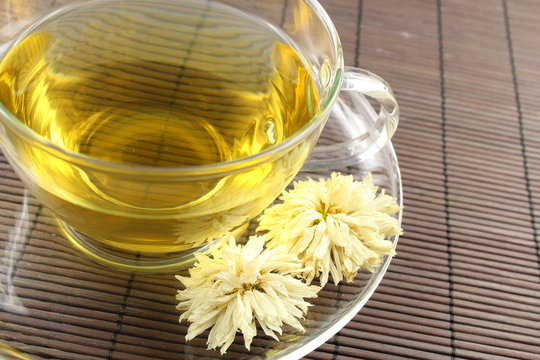 chrysanthemum tea from dried white chrysanthemum morifolium flowers