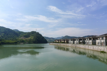 View of Mountains, Water and Natural Village Household
