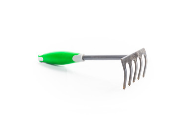 small rake gardening 5 teeth with green handle