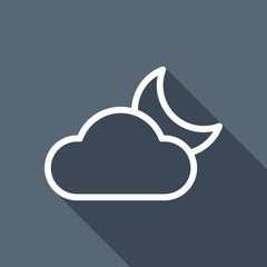 Mostly cloudy at night. Simple linear icon with thin outline. Wh