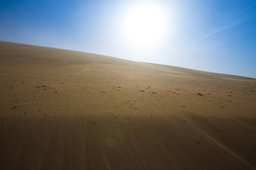 Empty Desert in Sand storm over blue sky summer on Silk Road