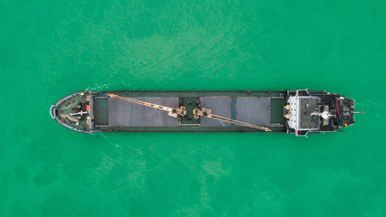 Aerial view empty container ship from sea port for import  export or transportation concept background.
