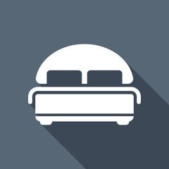 Silhouette of double bed. Double hotel room. White flat icon wit