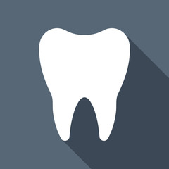 Silhouette of tooth. Simple icon. White flat icon with long shad