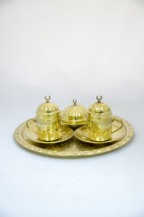 Fototapeta na wymiar Golden Turkish Coffee Set