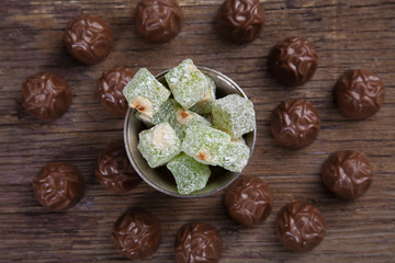 Turkish delights and chocolate's pieces for muslim festival candies