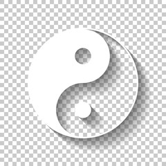 yin yan symbol. White icon with shadow on transparent background - obrazy, fototapety, plakaty