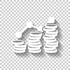 Coins stack, finance grow. White icon with shadow on transparent