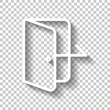 Exit icon. Linear, thin outline. White icon with shadow on trans