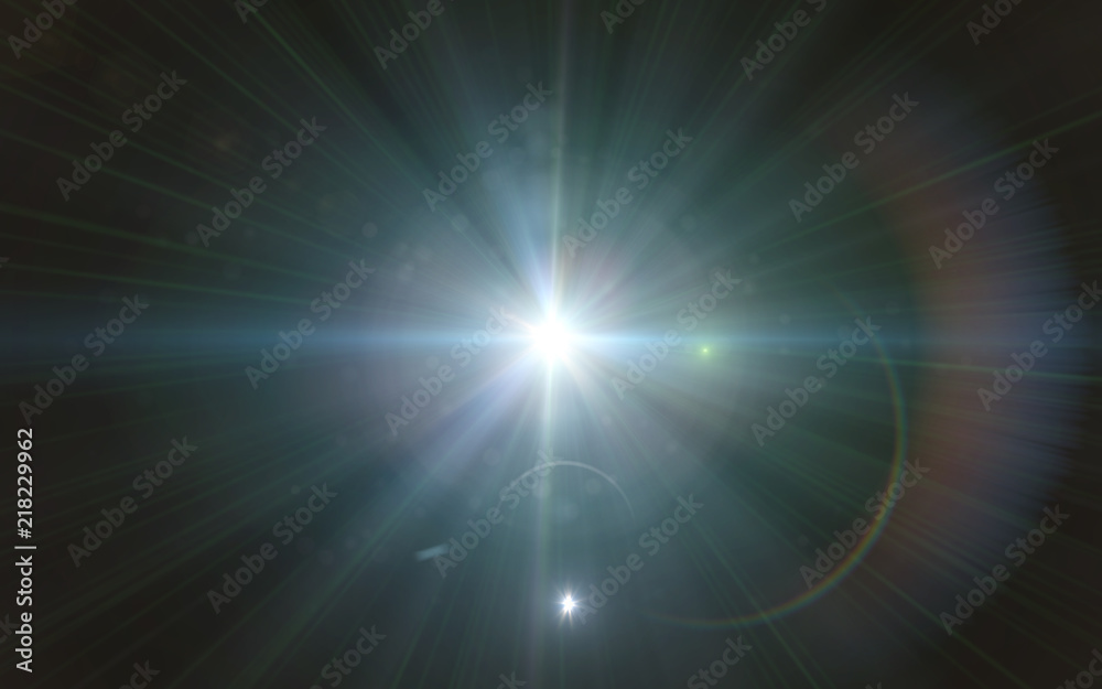 Wall mural beautiful blue digital lens flare in black background horizontal frame