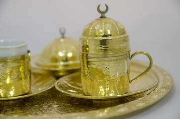 Fototapeta na wymiar Golden Turkish Coffee Set